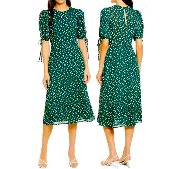 Reformation Oakley Midi Dress Green and White Floral Short Sleeve Small - Picture 1 of 14